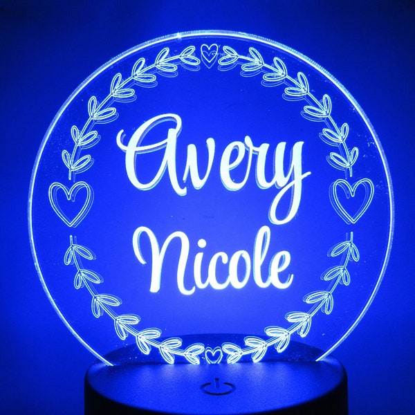 Personalized Name Night Light, Colorful Led with Remote, Baby's Room, Child's Bedroom, Nursery Office Desk Lamp Teen Birthday Gift