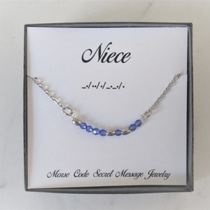 Niece Morse Code Stainless Steel and Crystal Birthstone Delicate Necklace, Secret Message Jewelry, Birthday Necklace Niece image 4