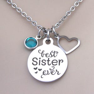 Best Sister Ever Necklace with Birthstone, Sister Birthday Necklace, Sister Jewelry, Gift for Sister, Best Sister Ever, Sister Birthday