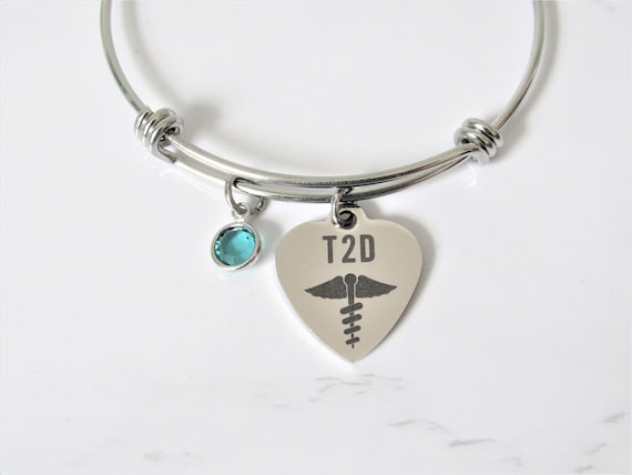 T2D Medical Bracelet With Birthstone Type 2 Diabetes Medical