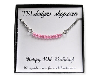 Happy 10th Birthday Birthstone Necklace, Birthday Jewelry, Happy 10th Birthday Jewelry, Gift for Daughter Niece