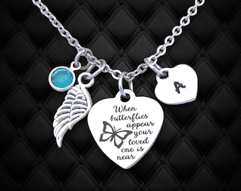 Butterfly Memorial Necklace, Personalized Initial,  When Butterflies Appear Your Loved One Is Near