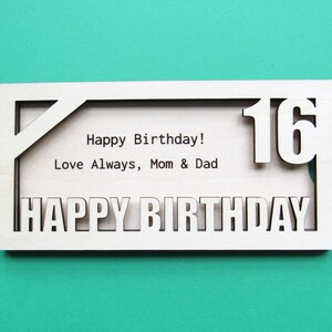 Personalized Birthday Money Holder - Happy 16th Birthday - Birthday Cash Money Holder - Custom Message Birthday Card Gift