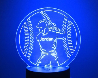 Personalized Softball Night Light, Color Changing Lamp, Teen Bedroom