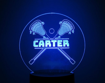 Personalized Lacrosse Night Light, Laser Engraved, Teen Room Decor