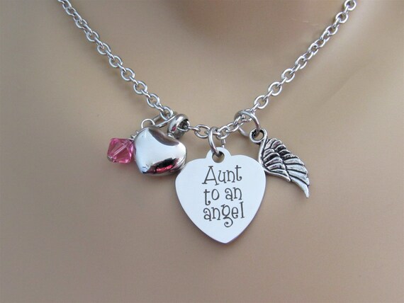 Aunt to an Angel Heart Necklace With Heart Urn Birthstone