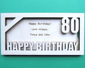 Personalized 80th Birthday Money Holder – Custom Engraved Gift Card