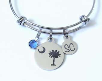 Palmetto Moon Bracelet with Birthstone, Gift for Mom, Beach Jewelry for Mom, Palm Tree Bracelet, Love Beach, Birthday Wife, South Carolina
