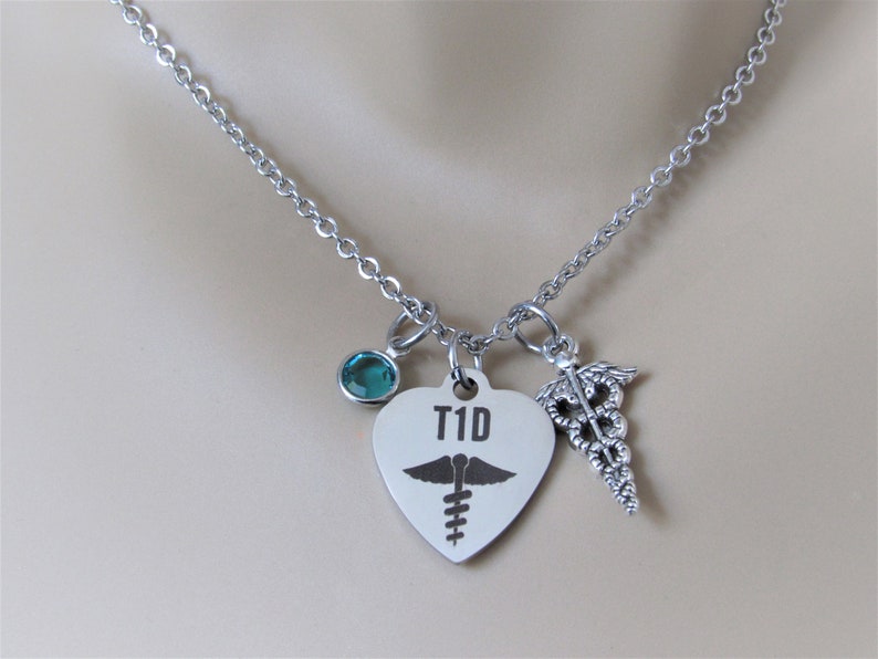 Medical Alert Type 1 Diabetes Heart Necklace W/ Caduceus Charm Etsy