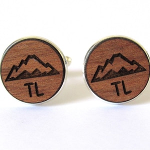 Personalized Mountain Cufflinks, Wedding Jewelry, Mens Cufflinks, Sapele Wood Cufflinks, Birthday Gift Dad, Father&#39;s Day, Gift for Husband