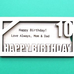 Personalized Birthday Money Holder - Happy 10th Birthday - Birthday Cash Money Holder - Custom Message Birthday Card Gift
