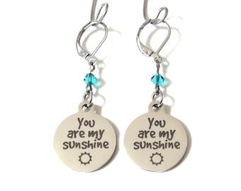 You Are My Sunshine Earrings with Birthstone, Daughter Jewelry, Gift for Daughter, Sunshine Earrings, Daughter Birthday