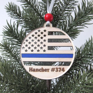 Personalized Law Enforcement Ornament - Police Officer Christmas Ornament - First Responder Gift - Badge Number - Custom Gift Thin Blue Line