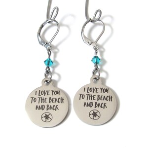 I Love You to the Beach and Back Earrings with Birthstone, Daughter Jewelry, Gift for Mom, Gift for Wife, Beach Earrings, Summer Jewelry