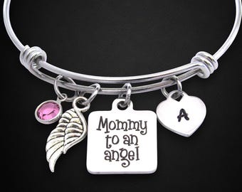 Mommy to an Angel Bracelet, Personalized Initial & Birthstone, Memorial Jewelry