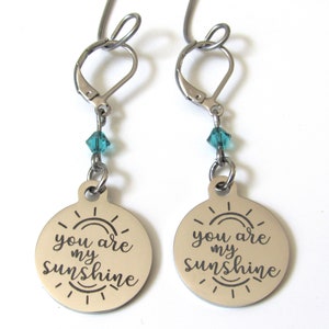 You Are My Sunshine Earrings with Birthstone, Lever Back Earrings, Daughter Gift, Birthday Gift
