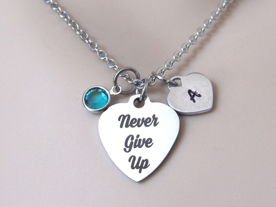 Round English Alphabet Sign Never Give Up Inspirational Necklace