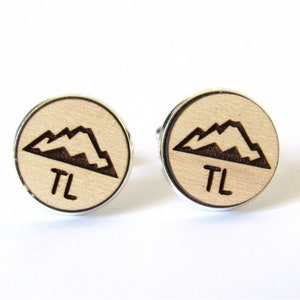 Personalized Mountain Cufflinks, Wedding Jewelry, Mens Cufflinks, Maple Wood Cufflinks, Birthday Gift Dad, Father&#39;s Day, Gift for Husband