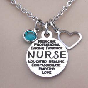 Nurse Necklace with Heart & Birthstone, RN Necklace, Gift for Nurse, Nurse Jewelry, Graduation Gift Nurse, Hospice Nurse, Best Nurse