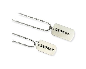 Father & Son Legend and Legacy Hand Stamped Necklaces, Father's Day Gift, Gift For Dad, Daddy and Me Matching Dog Tag Necklaces