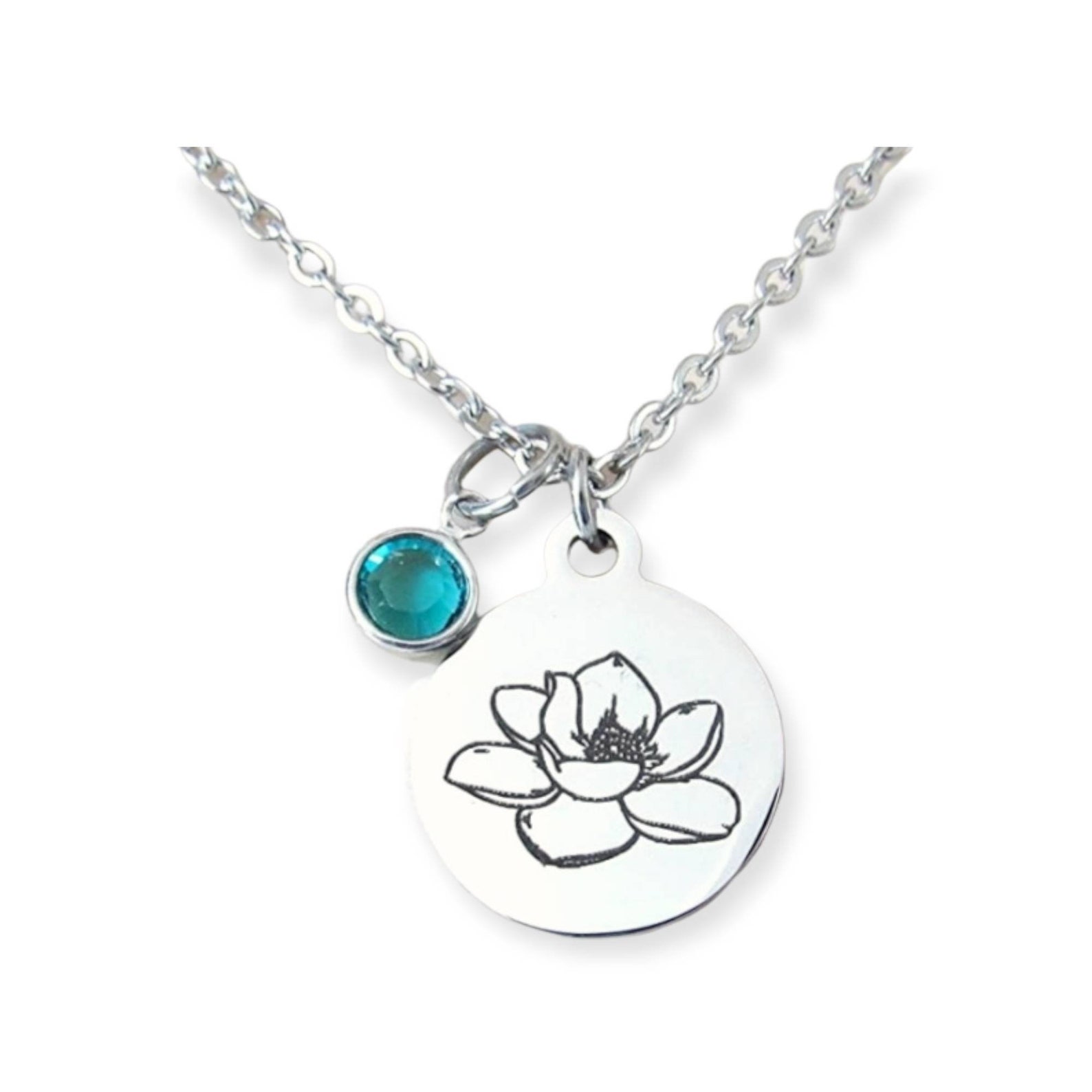 Magnolia Flower Necklace With Birthstone Bead Magnolia Etsy
