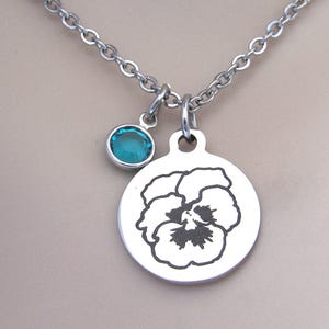 Violet Flower Necklace with Birthstone, February Birth Flower Necklace, Violet Jewelry, Birthday Gift Mother Sister Friend Aunt, Anniversary