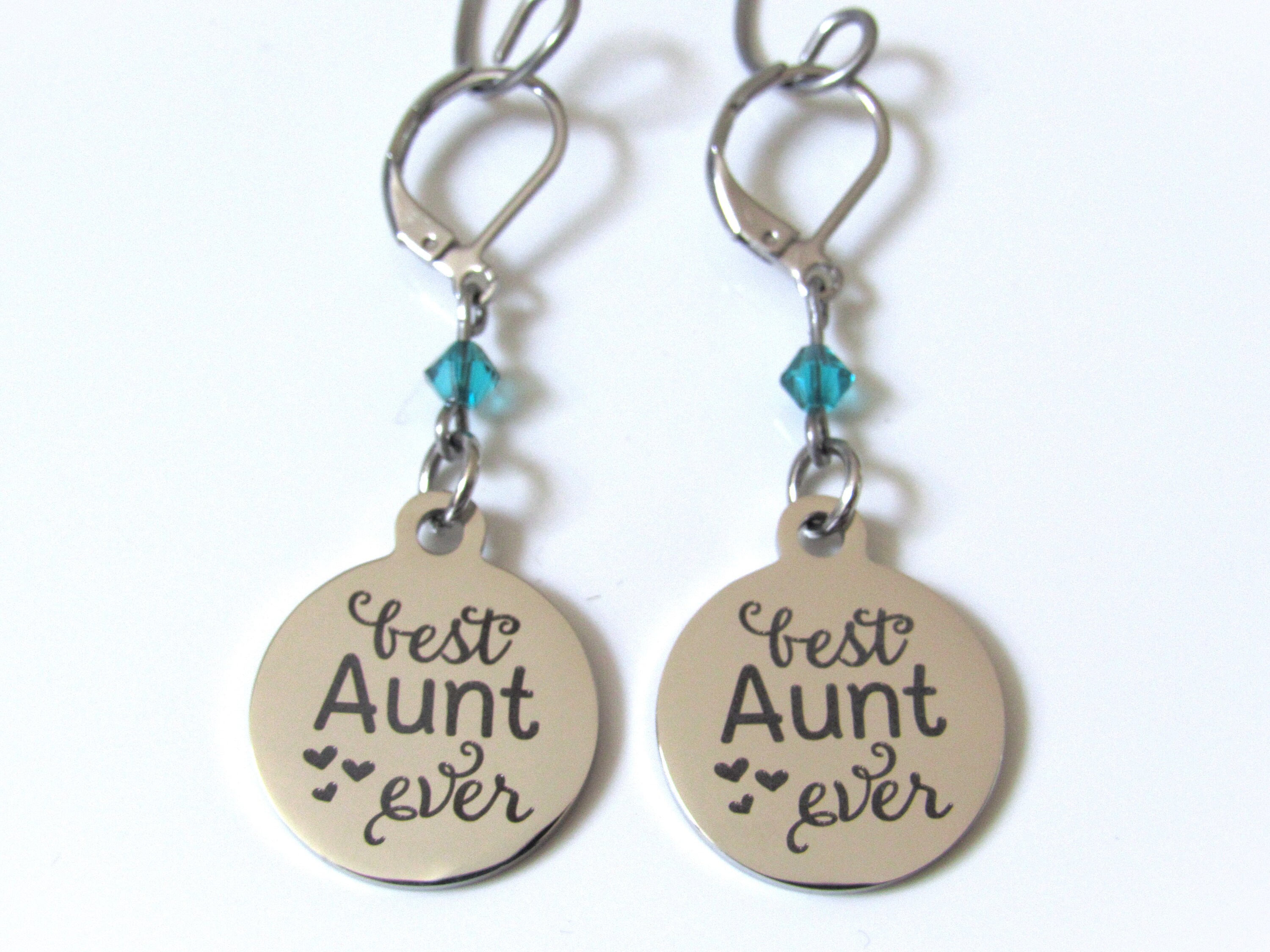 Best Aunt Ever Earrings With Birthstone Aunt Lever Back Earrings Aunt Jewelry Birthday Gift Aunt Gift for Aunt Etsy
