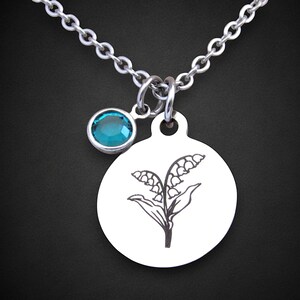 Lily of the Valley Necklace with Birthstone, Birth Flower Necklace, Lily Jewelry, Birthday Gift, May Birthday Gift Wife Daughter Friend