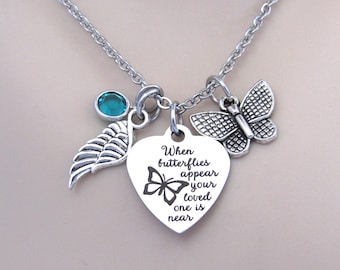 Butterfly Memorial Necklace, When Butterflies Appear Your Loved One Is Near, Remembrance Jewelry