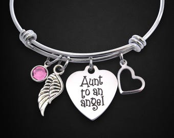 Aunt to an Angel Charm Bracelet, Birthstone Memorial Jewelry