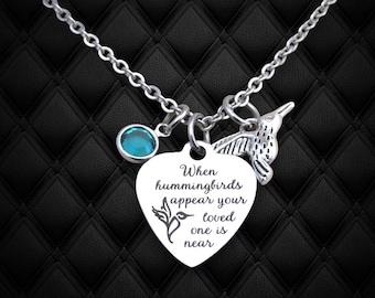 Hummingbird Memorial Necklace, Hummingbirds Appear Your Loved One Is Near