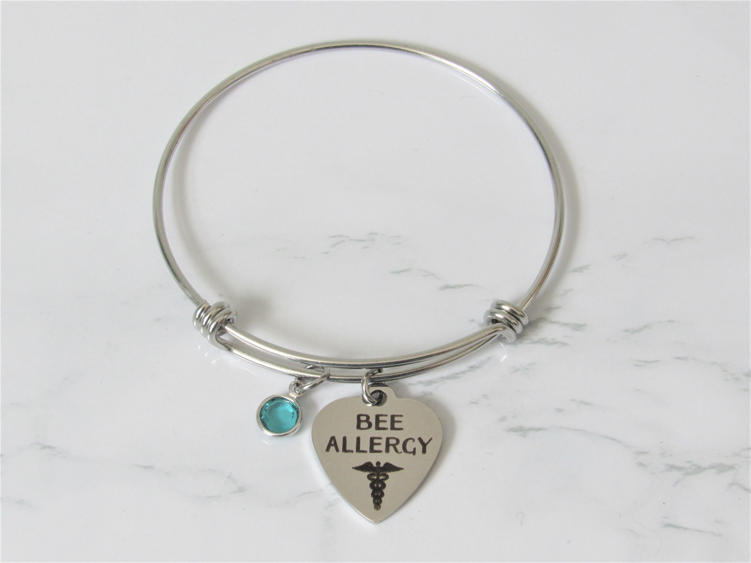 Bee Allergy Medical Bracelet With Birthstone Bee Allergy Etsy UK