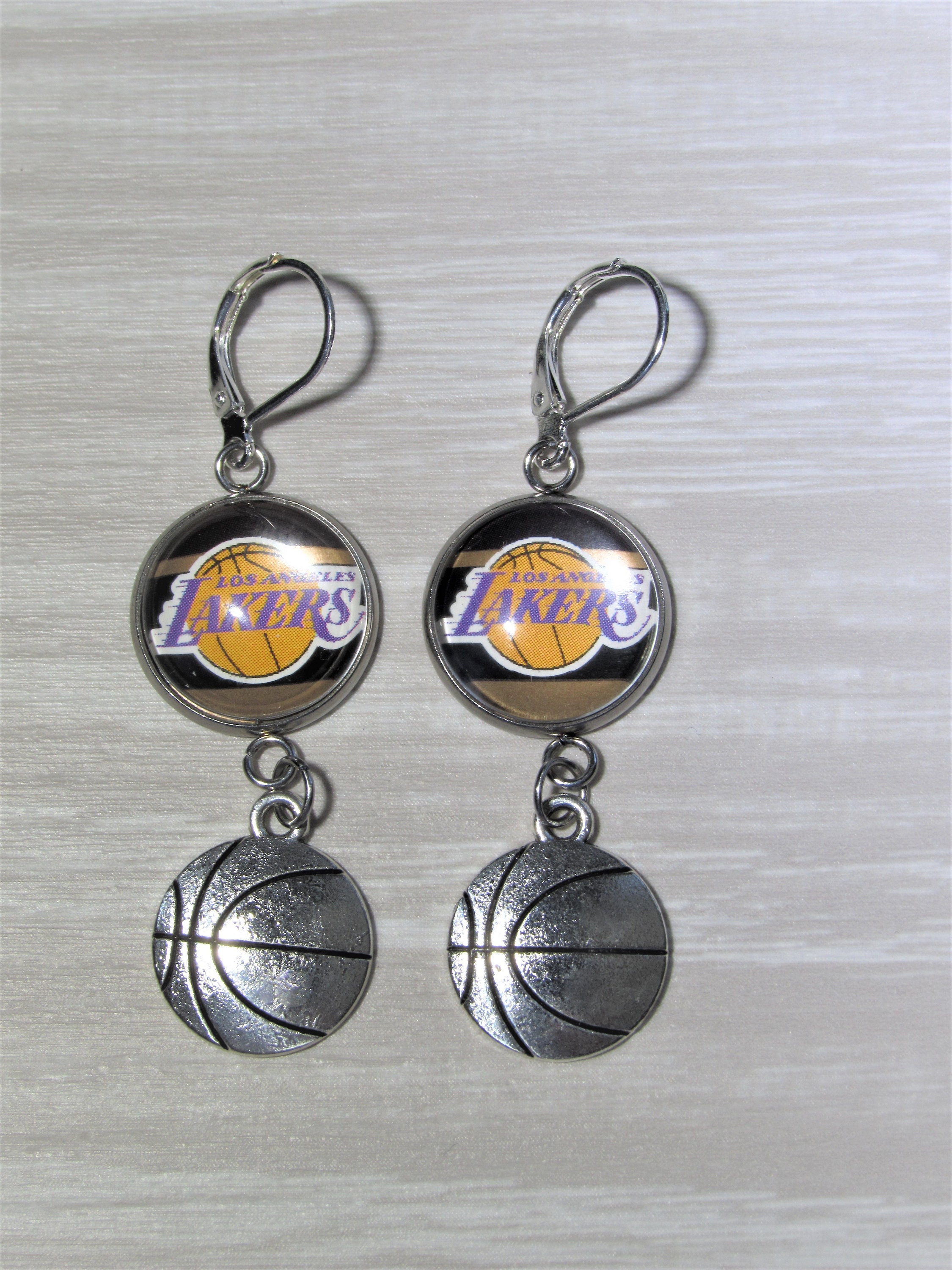 Los Angeles Lakers Earrings made from Recycled Basketball | Etsy