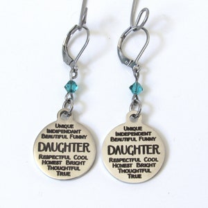 Daughter Earrings with Birthstone, Daughter Lever Back Earrings, Daughter Jewelry, Birthday Gift Daughter, Gift for Daughter