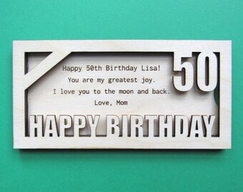 Personalized 50th Birthday Money Holder – Custom Message Cash Holder