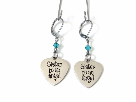 Sister to an Angel Earrings With Birthstone, Sister to an Angel