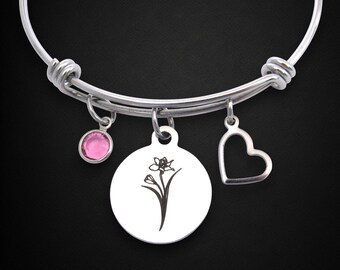 Daffodil Flower Bracelet: Birthstone,  Birth Flower Jewelry