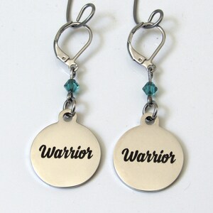 Warrior Earrings with Birthstone, Motivational Jewelry, Gift for Daughter, Inspirational Earrings Gift, Gift for Friend