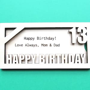 Personalized Birthday Money Holder - Happy 13th Birthday - Birthday Cash Money Holder - Custom Message Birthday Card Gift