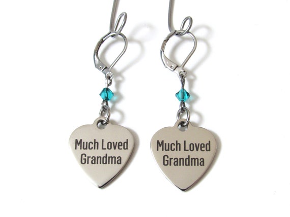 Much Loved Grandma Earrings With Birthstone Grandma Lever Back Earrings Grandma Jewelry Birthday Gift Grandma Gift for Grandma Etsy
