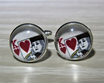 King Of Hearts Cards Cufflinks, Groomsmen, Vegas Wedding Jewelry, Gift For Him, Formalwear