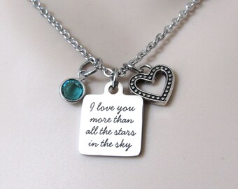 I Love You More Than All the Stars in the Sky Necklace W Birthstone I Love You Necklace Daughter Jewelry Star Necklace Gift for Mom Etsy