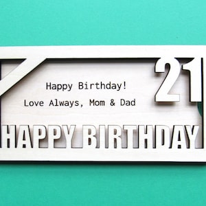 Personalized Birthday Money Holder - Happy 21st Birthday - Birthday Cash Money Holder - Custom Message Birthday Card Gift