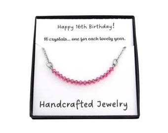 Happy 16th Birthday Birthstone Necklace, Sixteenth Birthday Party Jewelry