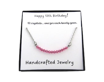 12th Birthday Birthstone Necklace, Happy Twelfth Birthday Jewelry