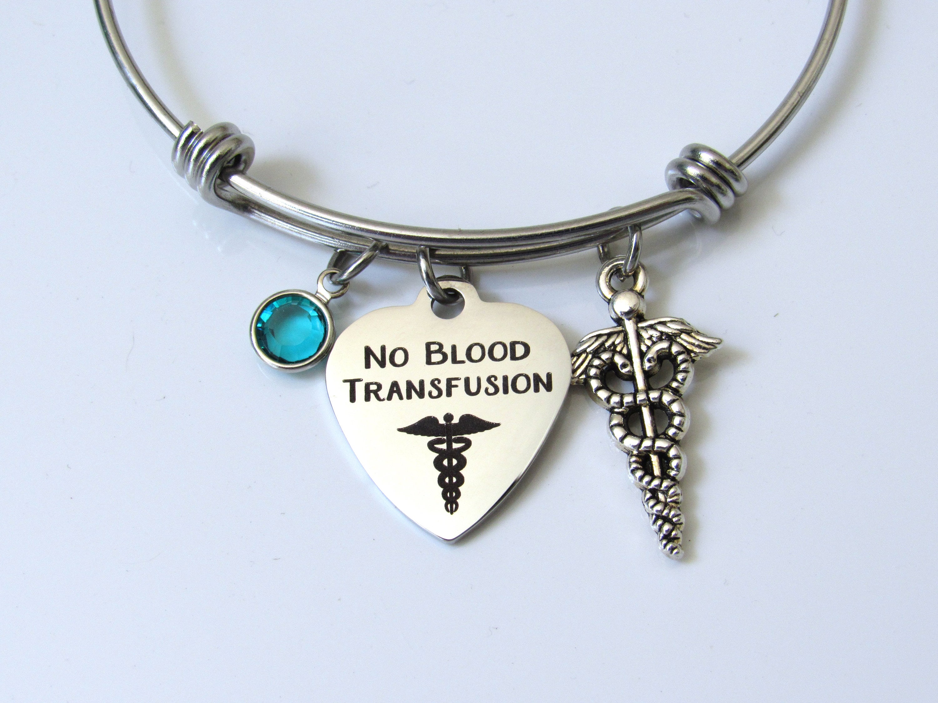 No Blood Transfusion Bracelet With Caduceus Charm and Birthstone No Blood Medical Awareness Medical Jewelry Medical Bracelet Etsy Canada
