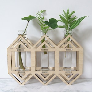 Plant Propagation Station - Plant Holder with Glass Test Tubes - Baltic Birch Flower Vase Holder - Plant Lover Gift - Test Tube Vase