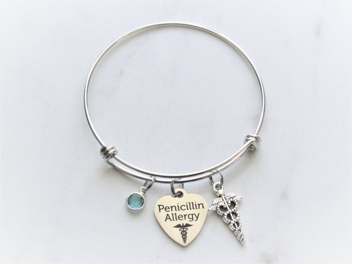Medical Alert Penicillin Allergy Bracelet With Caduceus Charm Etsy