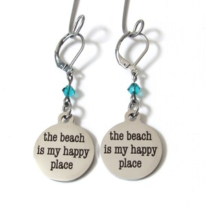 The Beach is my Happy Place Earrings with Birthstone, Beach Lover Jewelry, Gift for Mom, Gift for Wife, Beach Earrings, Summer Jewelry