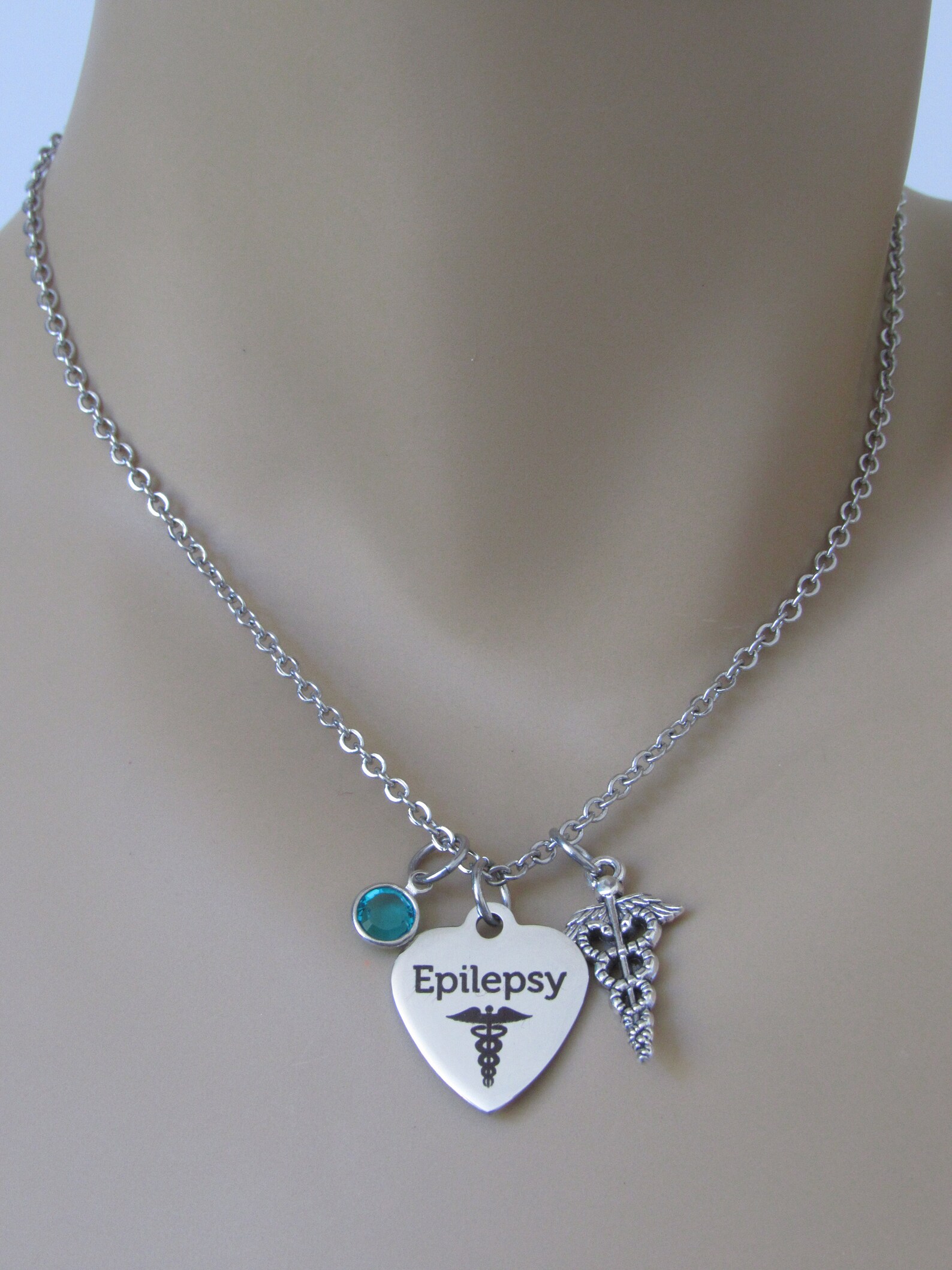 Medical Alert Epilepsy Heart Necklace W/ Caduceus Charm and Etsy